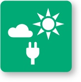 grafika oblaku, slunce a elektrické zástrčky na zeleném pozadí