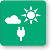 grafika oblaku, slunce a elektrické zástrčky na zeleném pozadí