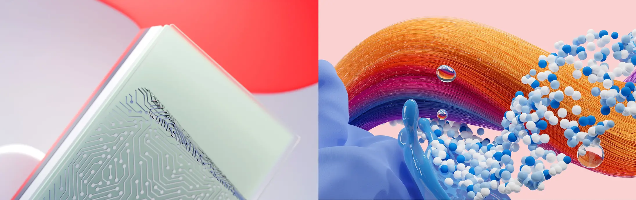 Abstraktní obrázek představující divize firmy Henkel Adhesive Technologies, Hair a Laundry & Home Care.