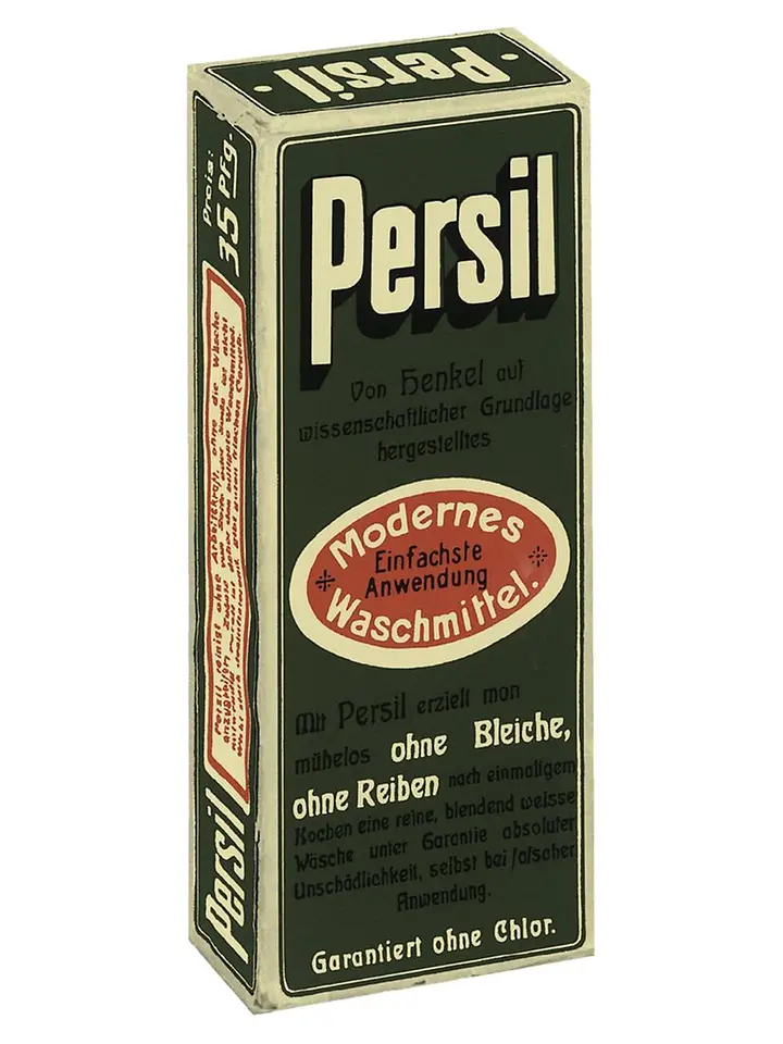 Dark green product sachet of Persil from 1907.