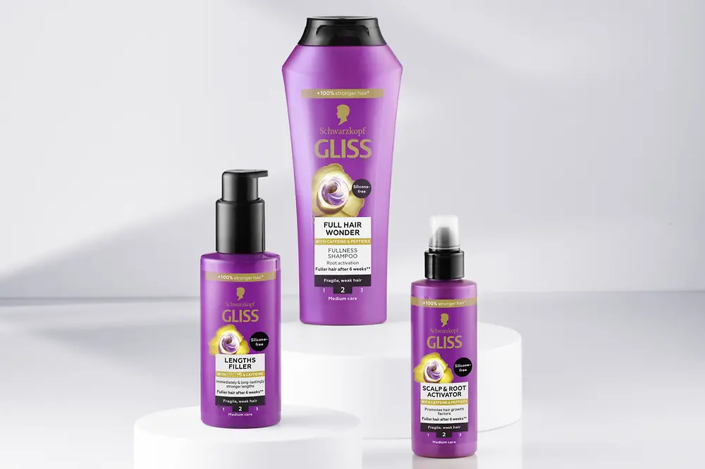 Energie pro vaše vlasy: Kofeinová péče řady Schwarzkopf GLISS Full Hair Wonder posiluje vlasy a redukuje jejich vypadávání 