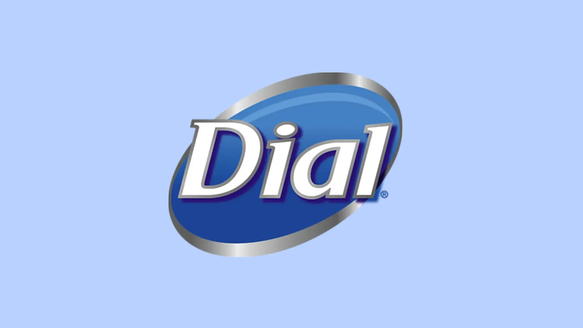 Modré, bílé a stříbrné logo Dial na světle modrém pozadí.